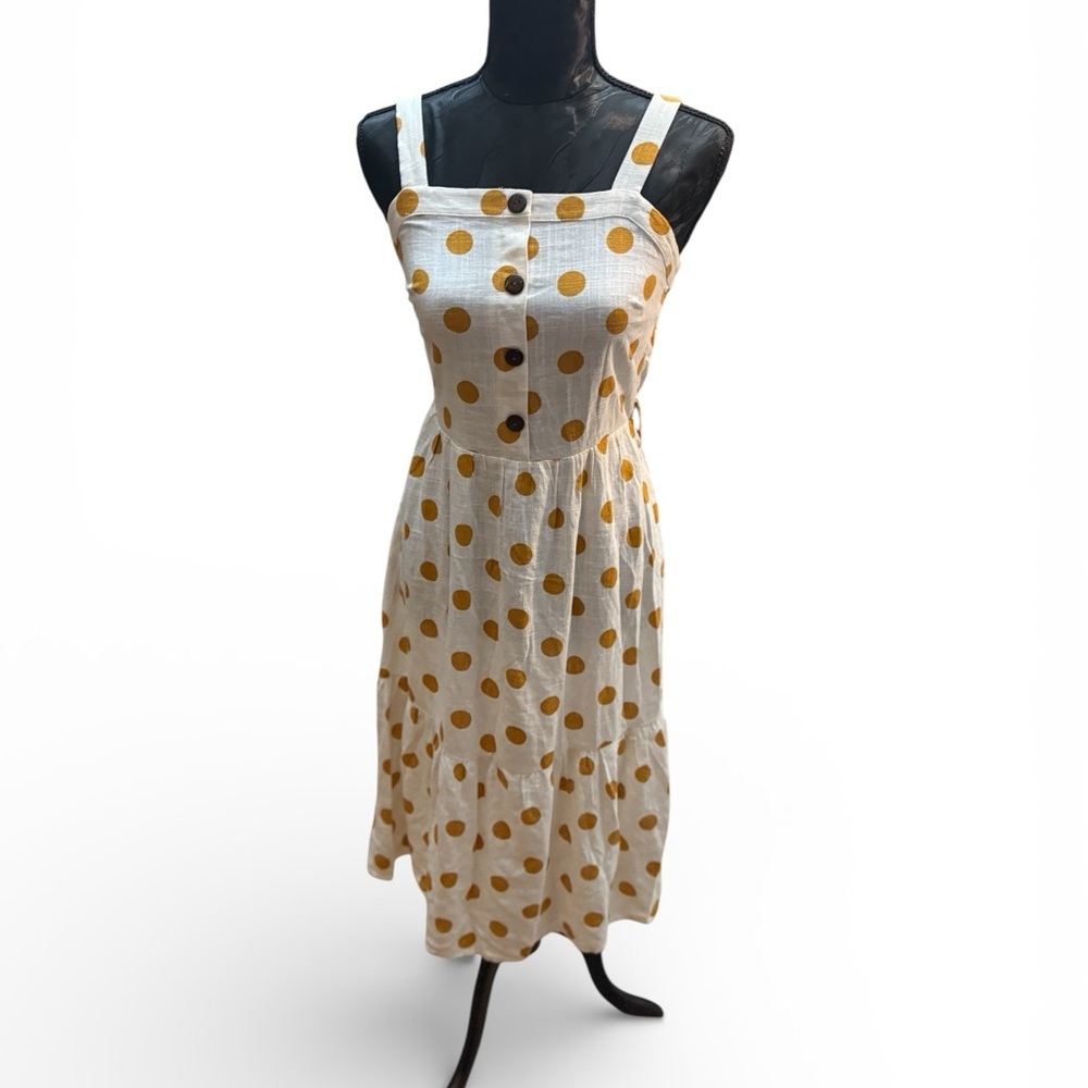 Monteau Polka Dot Midi Sundress Small Cream Yellow - Picture 2 of 6